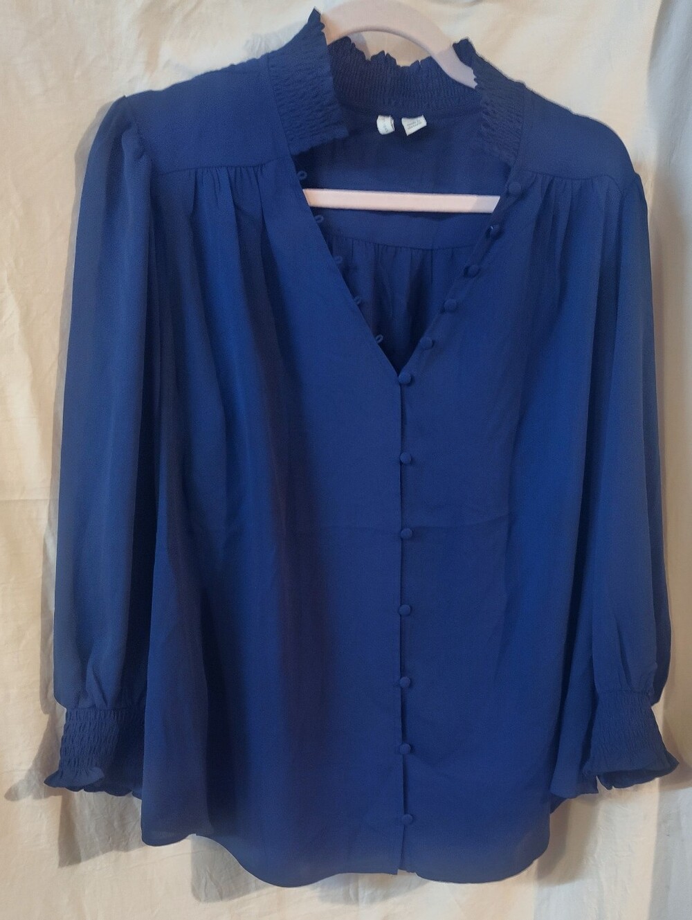 Women’s Navy Blue Long-Sleeve Button Front Blouse